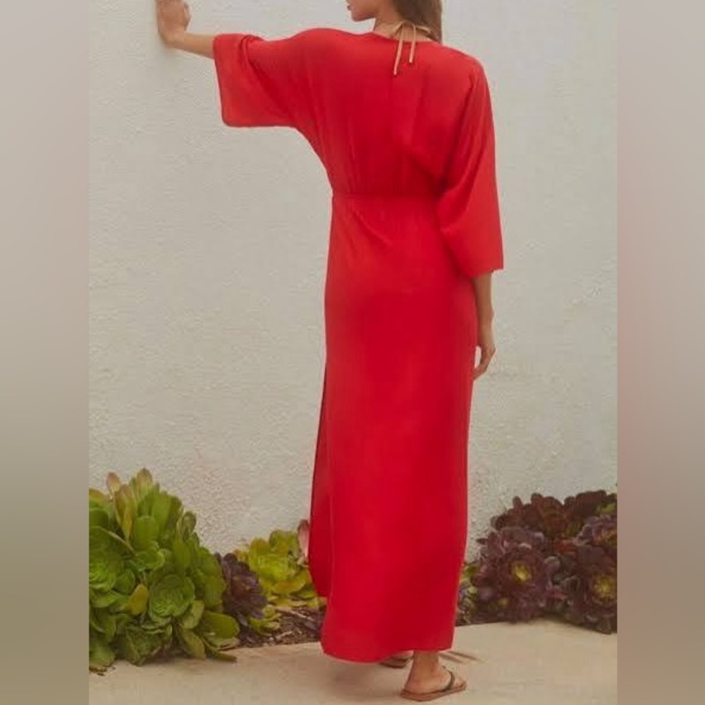 By Anthropologie Red Tie-Front Beach Dress - Picture 2 of 6